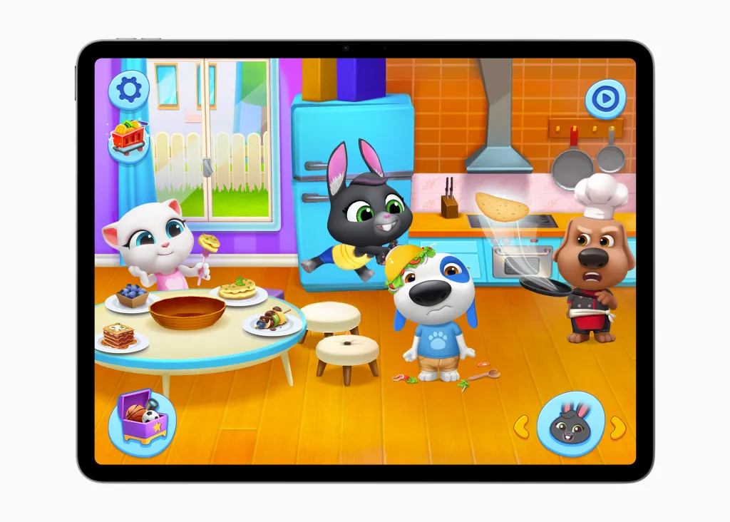 My Talking Tom Friends+ na Apple Arcade &ndash; interaktivn&iacute; simul&aacute;tor s Tomem, Angelou a př&aacute;teli (sn&iacute;mek ze hry)