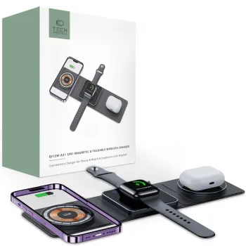 Tech-Protect QI15W-A31 – Skládací bezdrátová nabíječka 3v1 s MagSafe pro iPhone, Apple Watch a AirPods