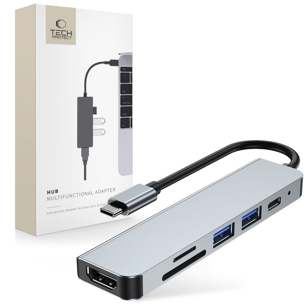 Multifunkční USB-C hub Tech-Protect pro MacBook s HDMI a USB porty. Multifunkční USB-C hub Tech-Protect pro MacBook s HDMI a USB porty.