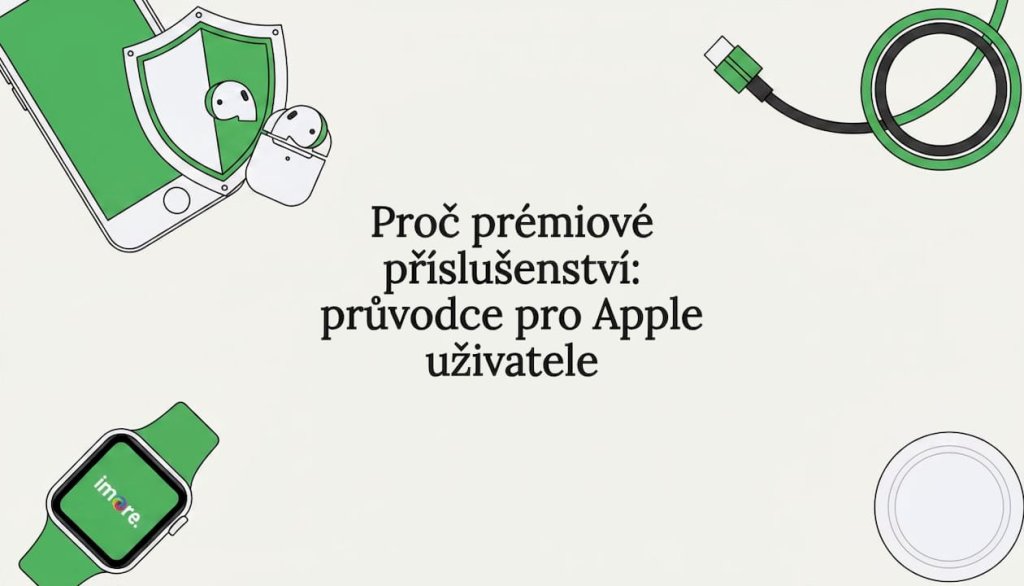 Dekorativní titulní karta s motivem Apple doplňků Dekorativní titulní karta s motivem Apple doplňků