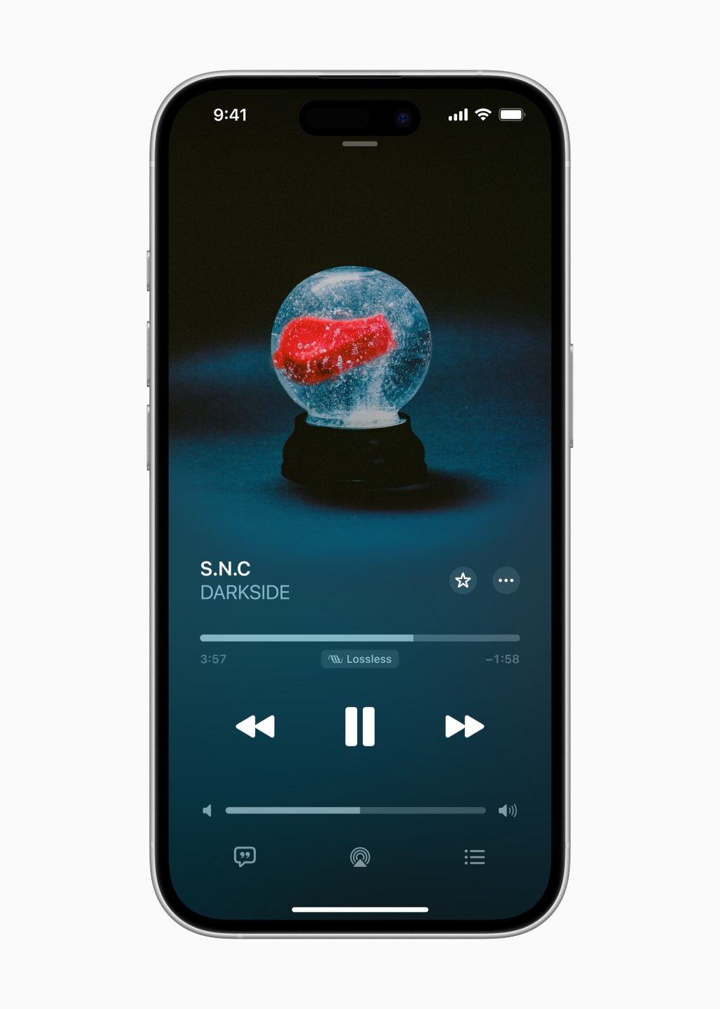 Bezztrátové streamování v Apple Music s AirPods Max a iPhonem iPhone s Apple Music přehrávající skladbu ve bezztrátové kvalitě pomocí AirPods Max