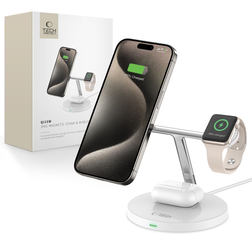 Magnetick&aacute; bezdr&aacute;tov&aacute; nab&iacute;ječka 3v1 se stoj&aacute;nkem &ndash; iPhone, Apple Watch a AirPods