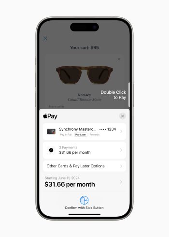 Uživatelé získají nové způsoby placení pomocí Apple Pay, včetně možnosti uplatnění odměn a přístupu ke splátkám ze způsobilých kreditních nebo debetních karet.