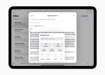 Díky zcela novým systémovým nástrojům pro psaní integrovaným do systému iPadOS 18 mohou uživatelé přepisovat, opravovat a shrnovat text téměř všude, kde píší.