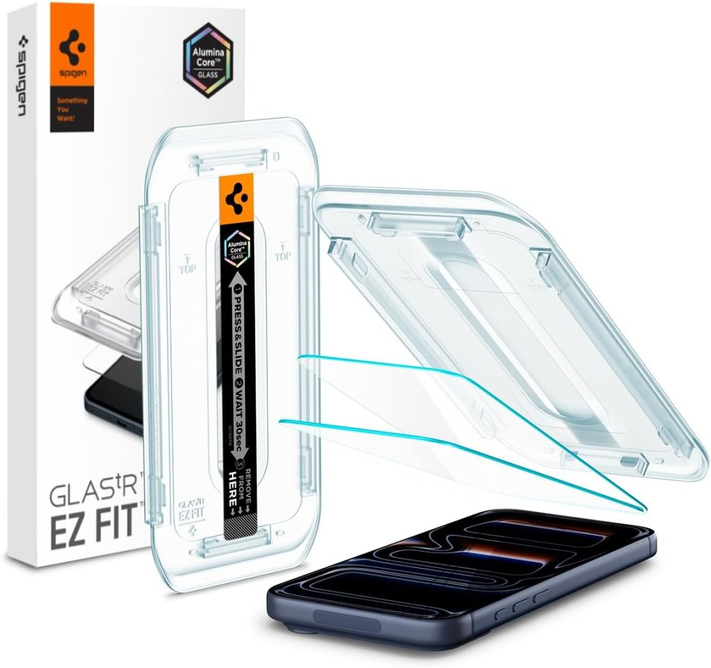 Perfektní kompatibilita skla Spigen AluminaCore s pouzdry Spigen Instalace Spigen AluminaCore s pouzdrem