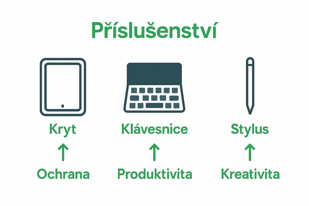Infographic comparing iPad cases, keyboards, styluses