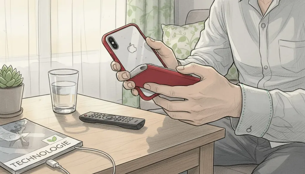 Detailn&iacute; pohled na vnitřek silikonov&eacute;ho obalu a iPhone.