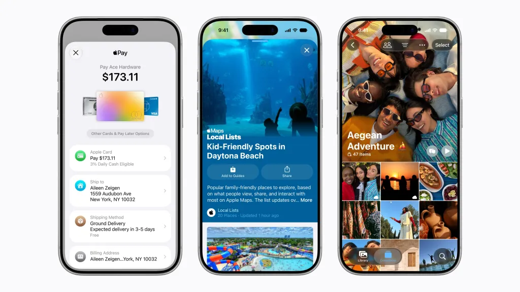 Novinky ve služb&aacute;ch Apple na iPhonu včetně Apple Pay, Map a Fotek