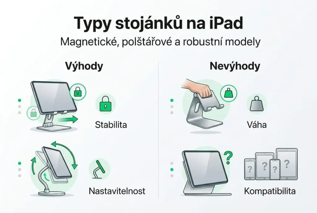 Přehledná infografika: Jaké stojánky na iPad jsou na trhu a v čem se liší? Přehledná infografika: Jaké stojánky na iPad jsou na trhu a v čem se liší?