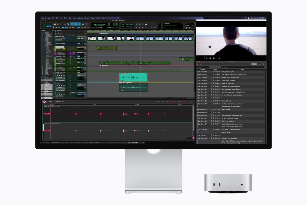 Mac mini M5 Pro – profesionální hudební a zvuková produkce v Pro Tools Mac mini při profesionální zvukové produkci v aplikaci Pro Tools