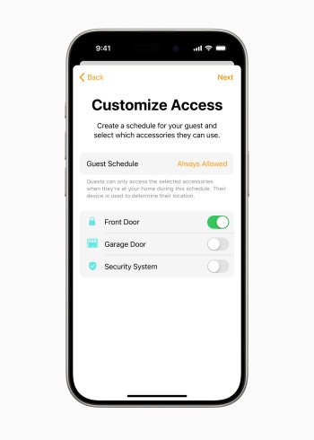 Aplikace Home zavádí přístup pro hosty a poskytuje uživatelům snadné způsoby, jak umožnit hostům ovládat vybrané příslušenství chytré domácnosti, nastavit rozvrhy, kdy mohou hosté do domácnosti vstoupit, a další možnosti.
