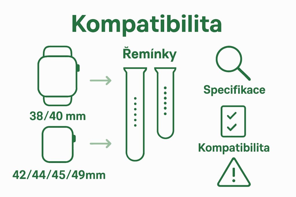 Infografika kompatibility p&aacute;sků Apple Watch podle velikost&iacute; a modelů