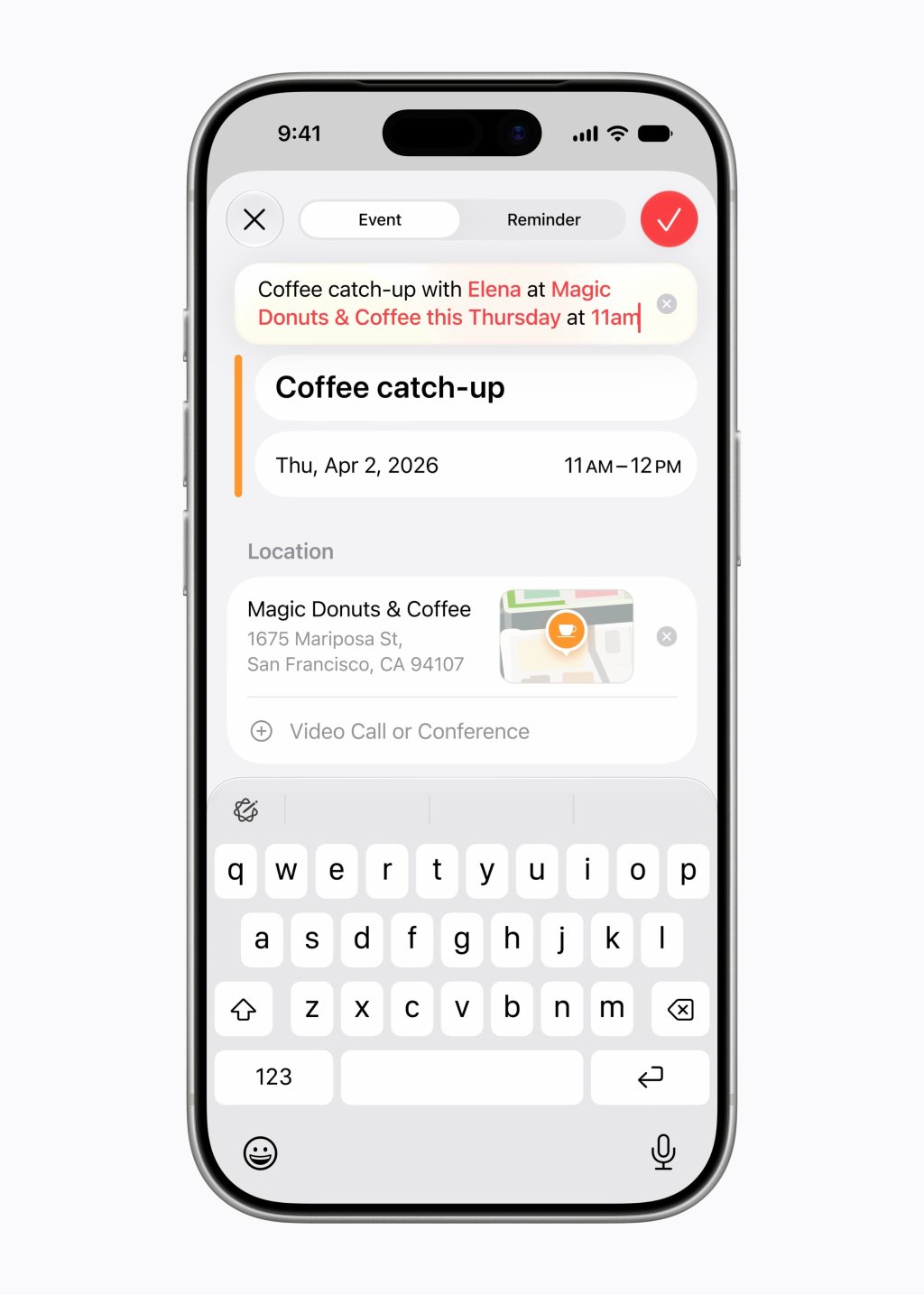 Apple Intelligence pomáhá v Kalendáři vytvořit událost z přirozeného popisu Kalendář vytváří událost podle textového popisu