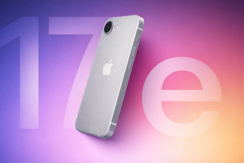 Realistický render iPhone 17e inspirovaný designem iPhone 16e na barevném gradientním pozadí s nápisem 17e