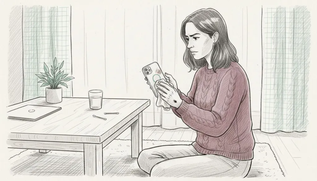 Žena otírá kryt MagSafe jemným hadříkem, aby ho zbavila nečistot. Žena otírá kryt MagSafe jemným hadříkem, aby ho zbavila nečistot.