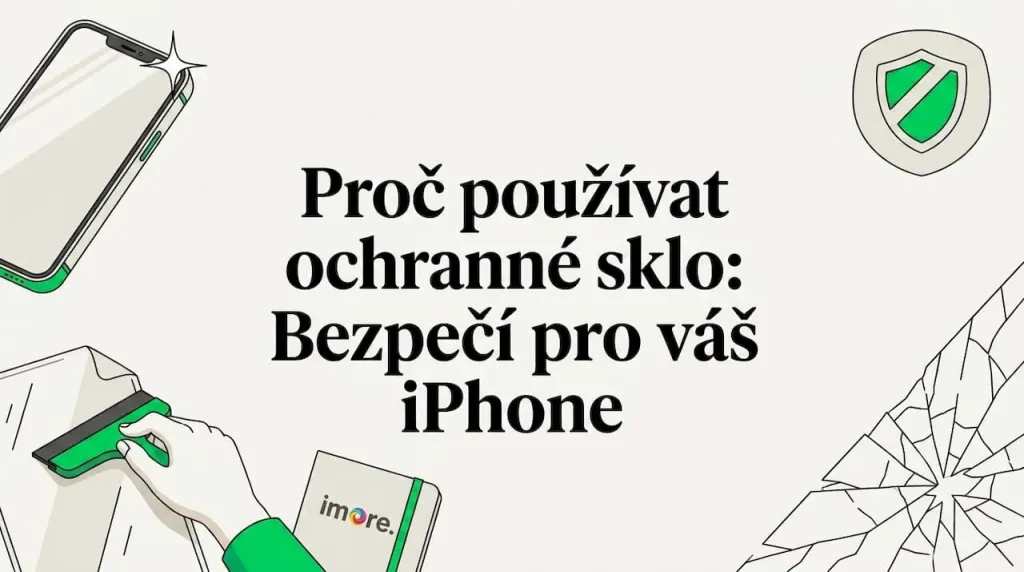 Úvodní obrázek s iPhonem, štítem a prasklým sklem Úvodní obrázek s iPhonem, štítem a prasklým sklem
