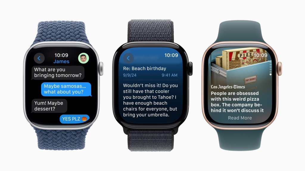 Apple Watch Series 10 má největší a nejpokročilejší displej ze všech modelů Apple Watch, což výrazně zlepšuje čitelnost a použitelnost v aplikacích jako Zprávy, Mail nebo News. Tento větší displej umožňuje zobrazit více informací najednou, což zvyšuje komfort při používání hodinek. Apple Watch Series 10 má největší a nejpokročilejší displej ze všech modelů Apple Watch, což výrazně zlepšuje čitelnost a použitelnost v aplikacích jako Zprávy, Mail nebo News. Tento větší displej umožňuje zobrazit více informací najednou, což zvyšuje komfort při používání hodinek.