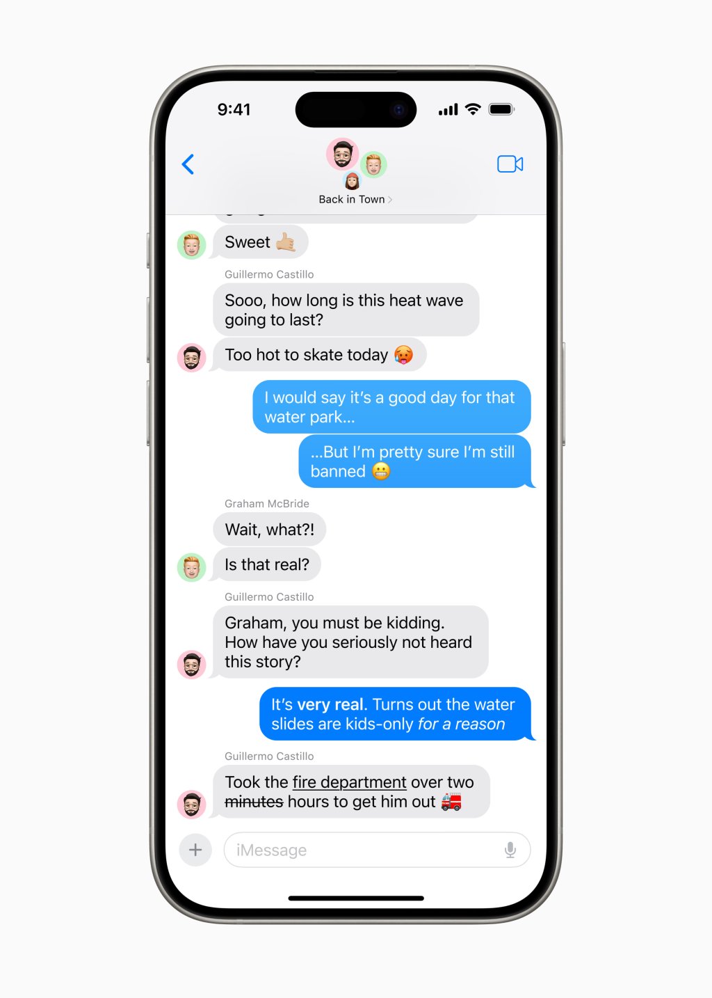 Zprávy nabízejí více možností sebevyjádření díky formátování a animovaným textovým efektům, které lze použít na jakékoli písmeno, slovo, frázi nebo emoji v iMessage. Zprávy nabízejí více možností sebevyjádření díky formátování a animovaným textovým efektům, které lze použít na jakékoli písmeno, slovo, frázi nebo emoji v iMessage.