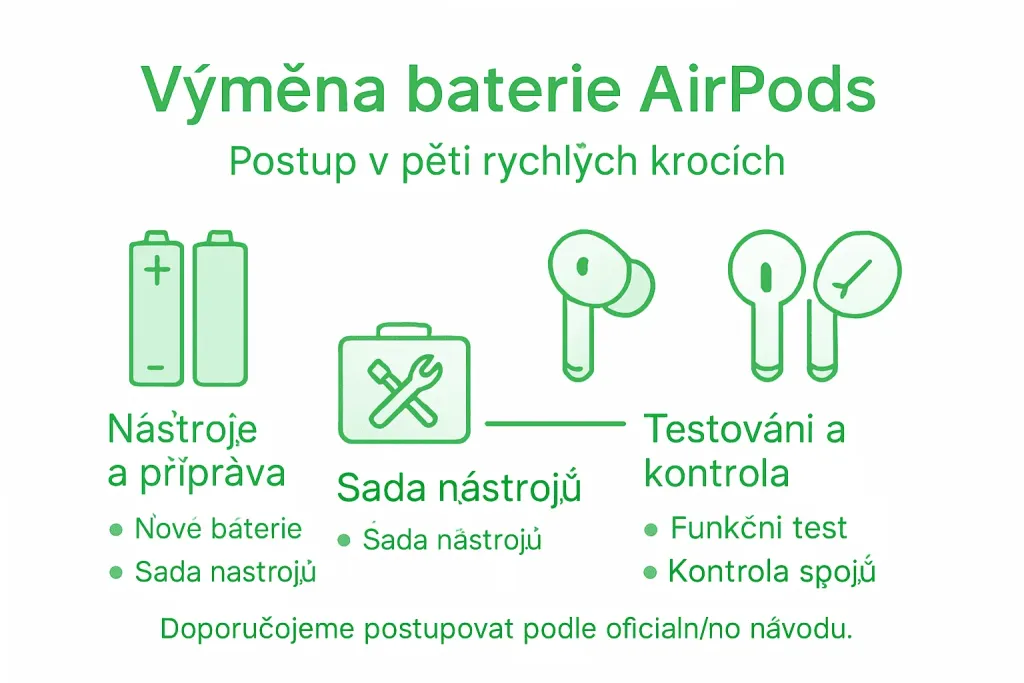 Přehledný grafický návod, jak krok za krokem vyměnit baterii v AirPods Přehledný grafický návod, jak krok za krokem vyměnit baterii v AirPods
