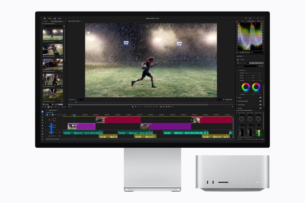 Mac Studio s M5 Max nebo M5 Ultra při profesion&aacute;ln&iacute;m střihu videa v Adobe Premiere