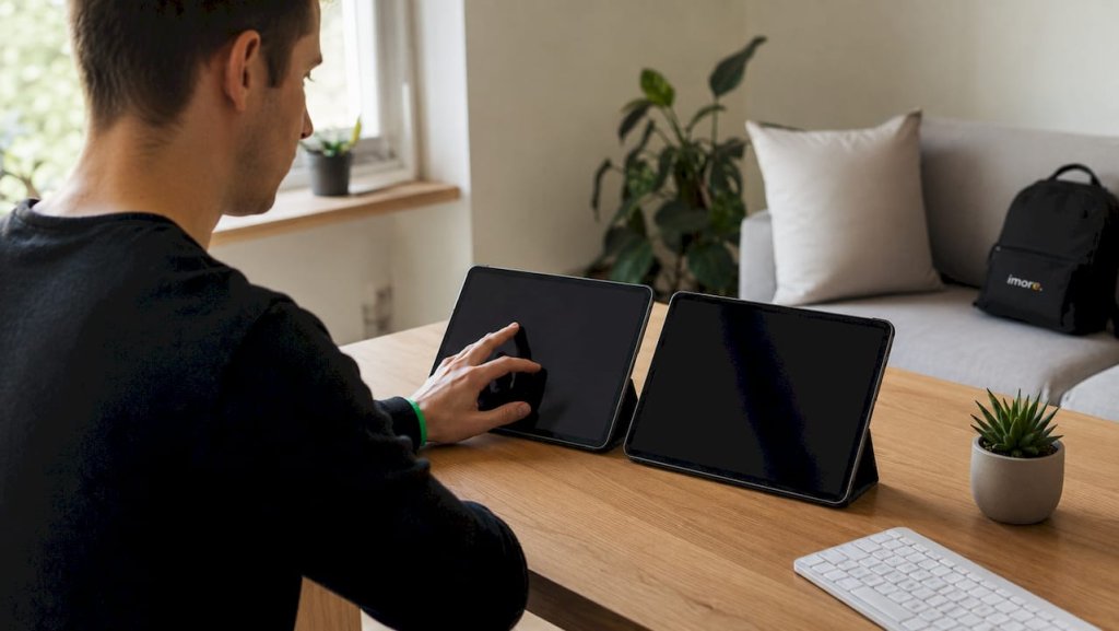 Na pracovním stole si někdo vedle sebe rozložil iPad Air 8 s čipem M4 a starší model s M3 a detailně porovnává jejich vlastnosti. Na pracovním stole si někdo vedle sebe rozložil iPad Air 8 s čipem M4 a starší model s M3 a detailně porovnává jejich vlastnosti.