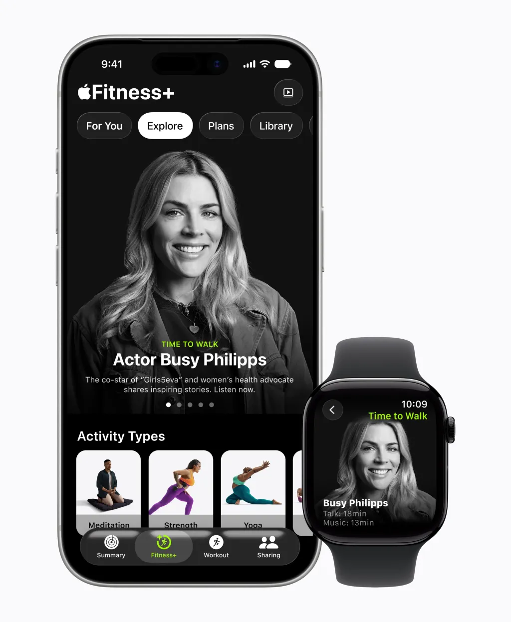 Apple Fitness Plus Time to Walk s Busy Philipps na iPhonu a Apple Watch