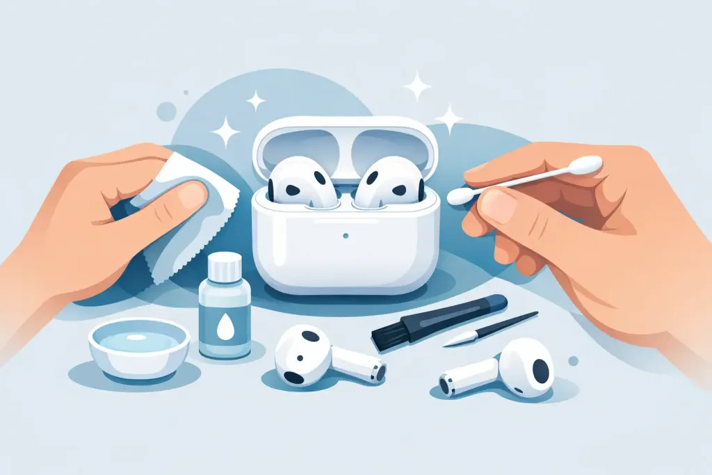 Čištění AirPods návod krok za krokem. Jak bezpečně vyčistit sluchátka i nabíjecí pouzdro bez poškození, ztráty zvuku a problémů s nabíjením.