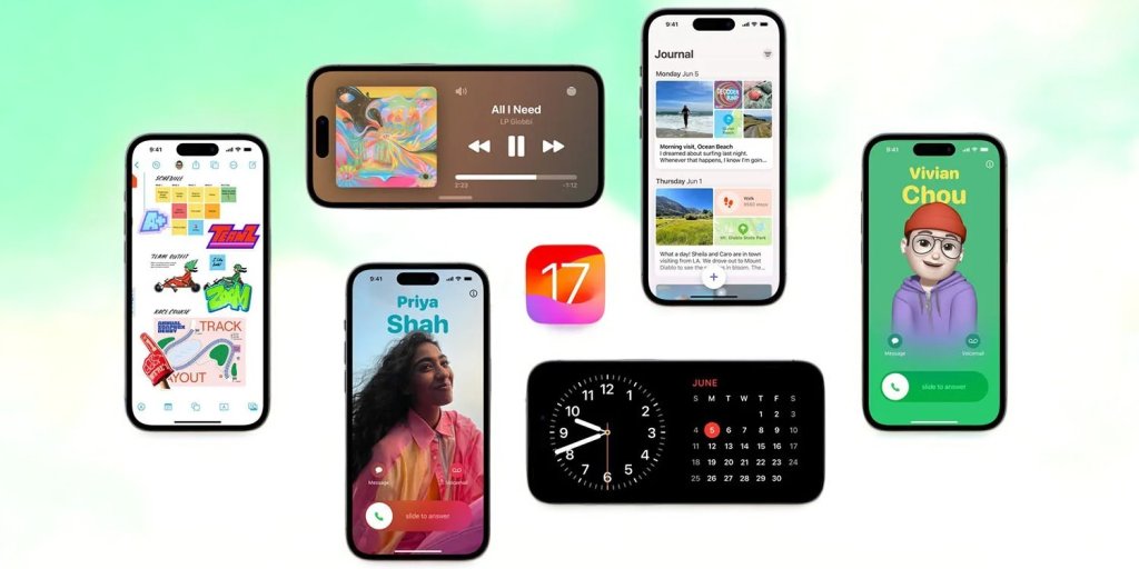 Zobrazen&iacute; nov&yacute;ch funkc&iacute; iOS 17 na iPhone 15, včetně interaktivn&iacute;ch widgetů, standby režimu a personalizovan&yacute;ch vol&aacute;n&iacute;.