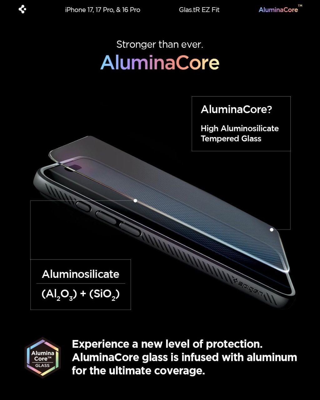 AluminaCore – složení z aluminosilikátu (Al₂O₃ + SiO₂) Detail materiálu aluminosilikátového skla AluminaCore