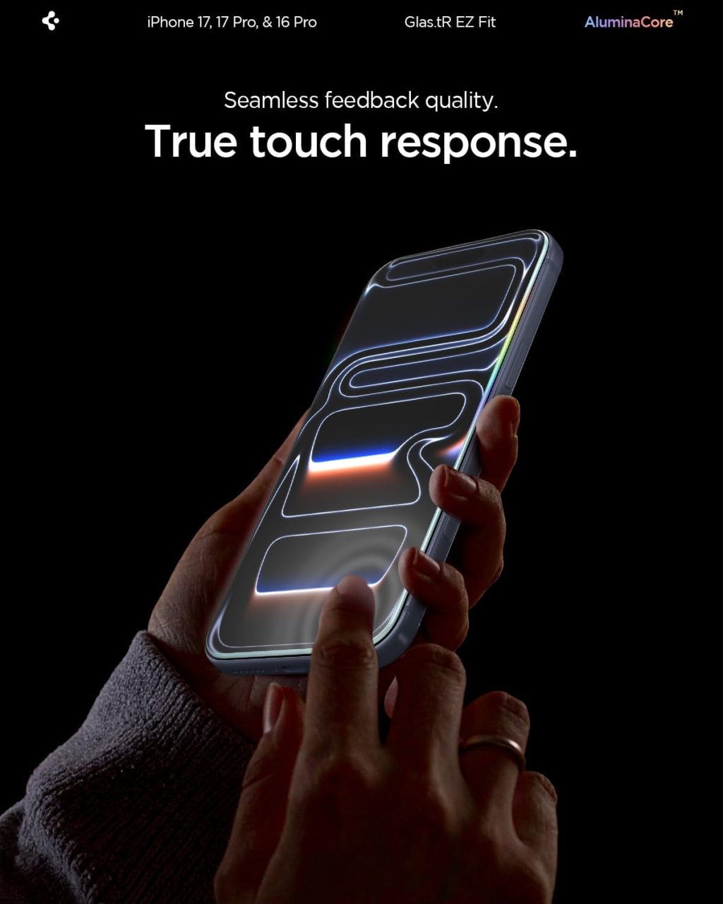 Spigen AluminaCore – True Touch Response pro přirozenou dotykovou reakci Sklo Spigen AluminaCore – perfektní dotyková odezva