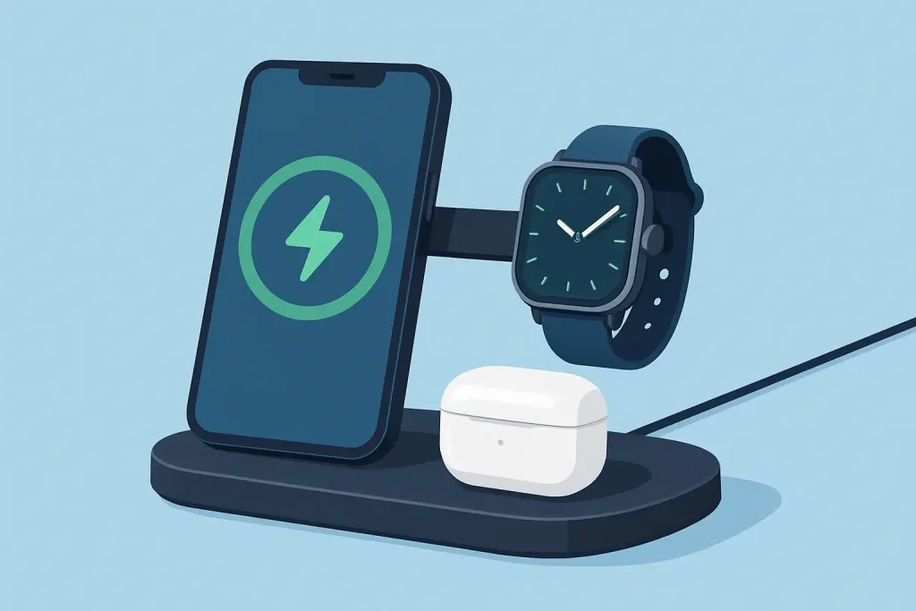 3v1 nabíjecí stanice iPhone Watch AirPods zjednoduší nabíjení na stole i na cestách. Jak vybrat výkon, Qi2/MagSafe a správnou kompatibilitu.