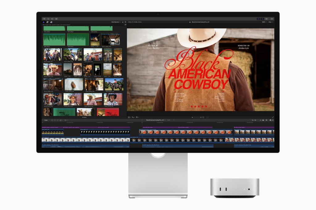 Mac mini M5 Pro a Final Cut Pro – profesionální střih a postprodukce videa Mac mini s M5 Pro při profesionálním střihu videa ve Final Cut Pro