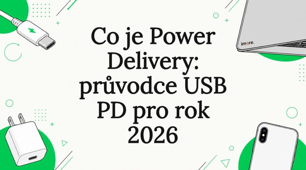 Grafické ztvárnění motivů USB Power Delivery rozmístěné kolem místa určeného pro nadpis článku Grafické ztvárnění motivů USB Power Delivery rozmístěné kolem místa určeného pro nadpis článku