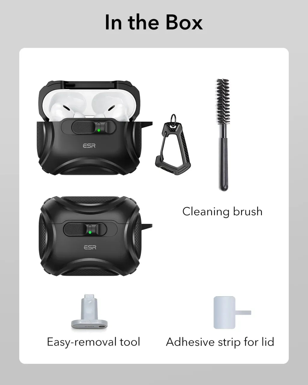 Balení produktu ESR Obsah balení ESR pouzdra pro AirPods Pro 3