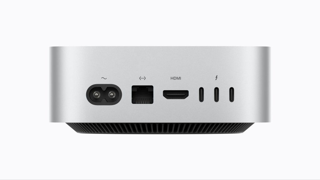 Zadní porty Macu mini M6 a M5 Pro – HDMI, Ethernet a Thunderbolt Zadní konektory nového Macu mini včetně Ethernetu, HDMI a tří portů Thunderbolt