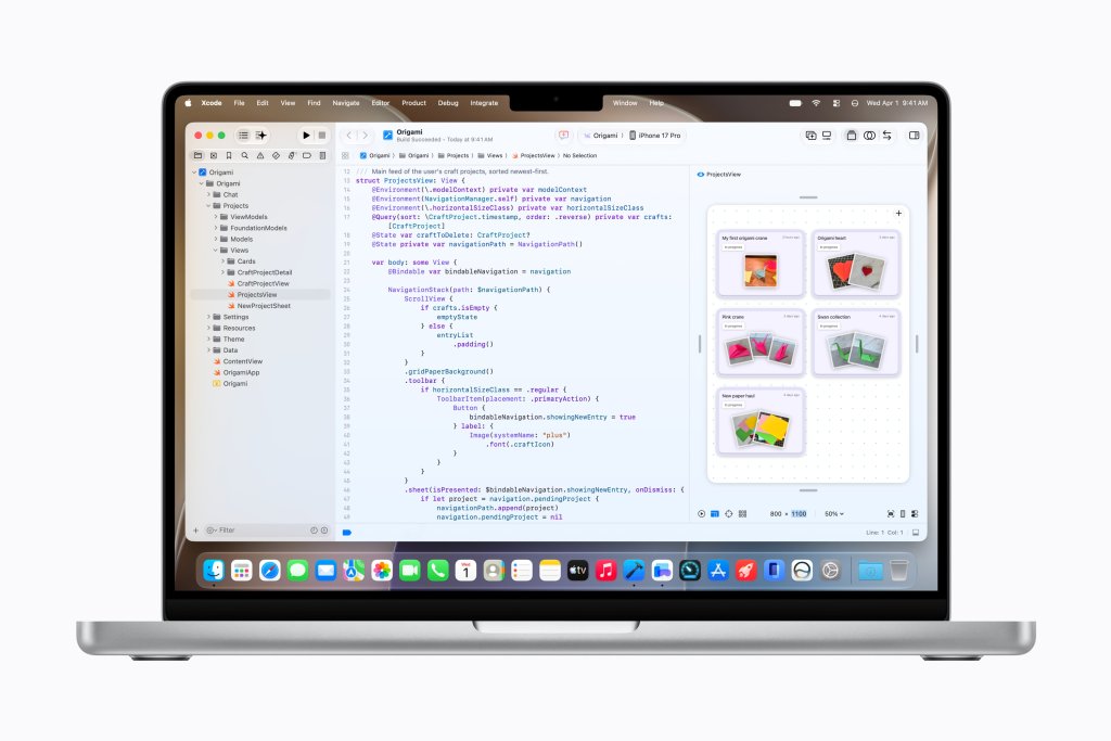 Xcode 27 přináší nové nástroje pro vývoj aplikací Xcode 27 na MacBooku s ukázkou vývoje aplikace pro iPhone