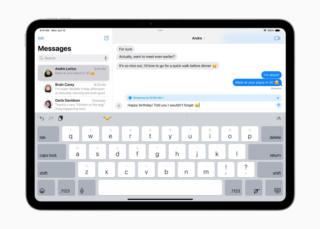 Zprávy v systému iPadOS 18 zavádějí možnost naplánovat odeslání zpráv na pozdější dobu. Zprávy v systému iPadOS 18 zavádějí možnost naplánovat odeslání zpráv na pozdější dobu.