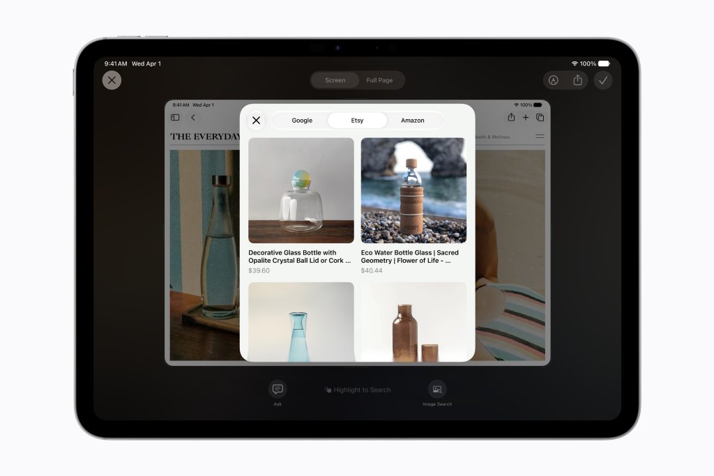 Vizu&aacute;ln&iacute; inteligence Siri AI na iPadu při vyhled&aacute;v&aacute;n&iacute; podle obsahu obrazovky