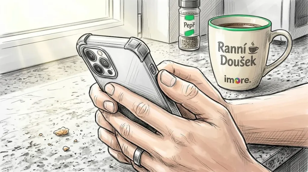 Ruce ukazují zesílené rohy krytu na iPhonu. Ruce ukazují zesílené rohy krytu na iPhonu.