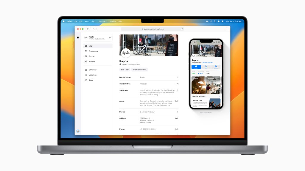 Majitelé firem se mohou snadno zaregistrovat do služby Business Connect na samoobslužném webu a začít přizpůsobovat svou prezentaci v aplikacích Apple.