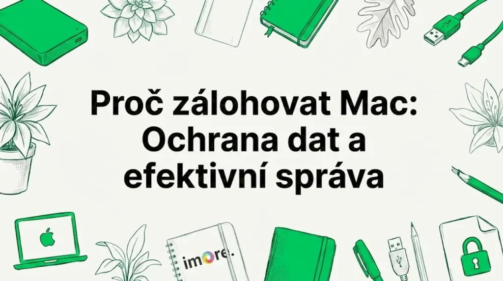 Vizuálně poutavá titulní strana s ilustracemi znázorňujícími zálohování na Macu Vizuálně poutavá titulní strana s ilustracemi znázorňujícími zálohování na Macu