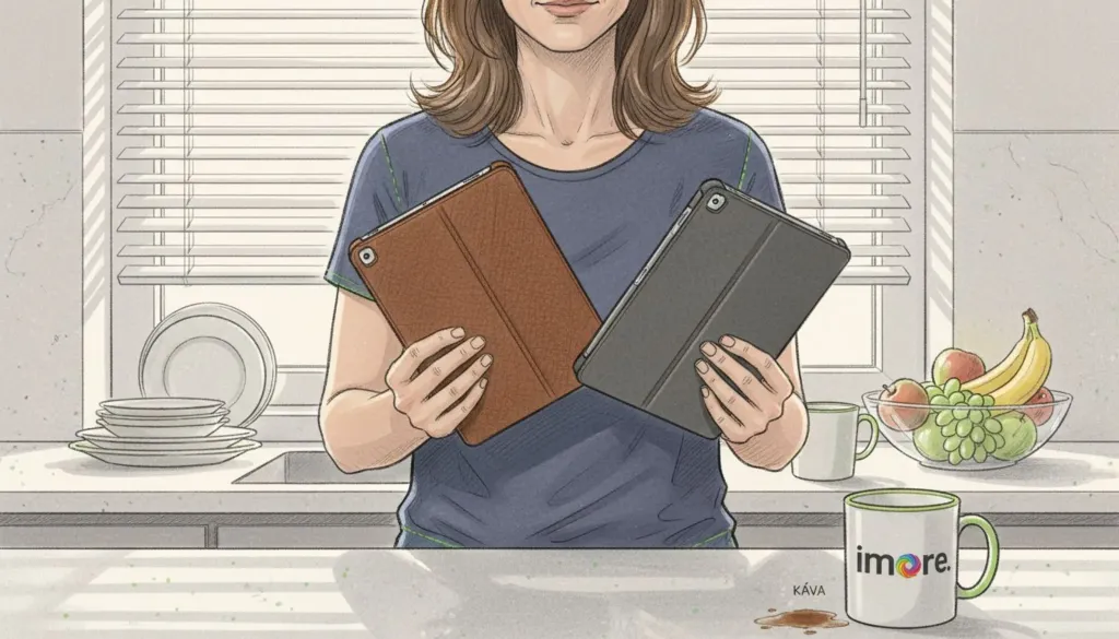Žena si prohlíží a porovnává dvě různá pouzdra na tablet, aby zjistila, které jí bude víc vyhovovat. Žena si prohlíží a porovnává dvě různá pouzdra na tablet, aby zjistila, které jí bude víc vyhovovat.