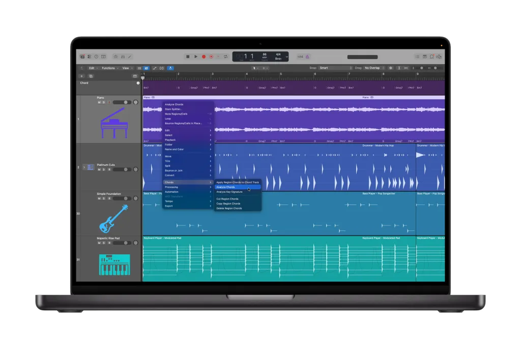 Synth Player v Logic Pro generuje inteligentn&iacute; syntez&aacute;torov&eacute; party