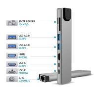 Tech-Protect HB09 USB-C hub 8v1 s HDMI 4K 60 Hz, PD 100 W a RJ45 vesmírně šedý