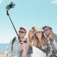 Tech-Protect L05S Bezdrátová teleskopická selfie tyč s tripodem LED lampou - černá