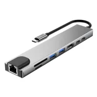 Tech-Protect HB09 USB-C hub 8v1 s HDMI 4K 60 Hz, PD 100 W a RJ45 vesmírně šedý