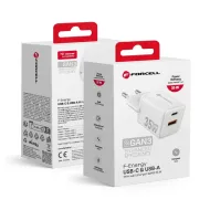 Forcell F-Energy VT-35C Mini GaN III 35W rychlá síťová nabíječka USB-A USB-C PD QC 4.0 bílá