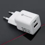Forcell F-Energy VT-35C Mini GaN III 35W rychlá síťová nabíječka USB-A USB-C PD QC 4.0 bílá