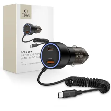 Tech-Protect CC05 PD60W 2-portová nabíječka do auta s kabelem - černá