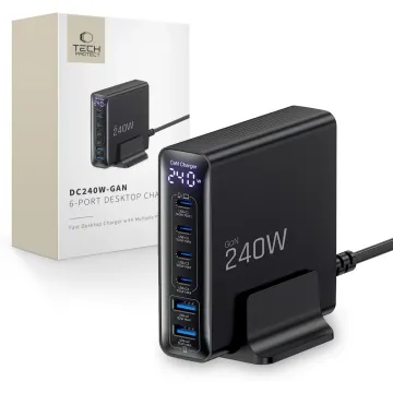 Stolní nabíječka Tech-Protect DC240W-GAN 6-PORT PD 240W / QC3.0 černá